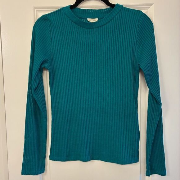ANTHROPOLOGIE PILCRO Long Sleeve Ribbed Top Teal Top Women’s Size Small - Picture 1 of 5